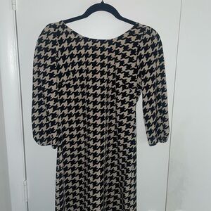 My Story Black and White Sheath Dress with Bishop Sleeves